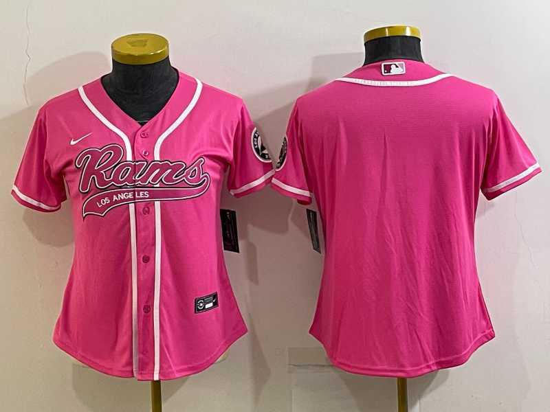 Women%27s Los Angeles Rams Blank Pink With Patch Cool Base Stitched Baseball Jersey